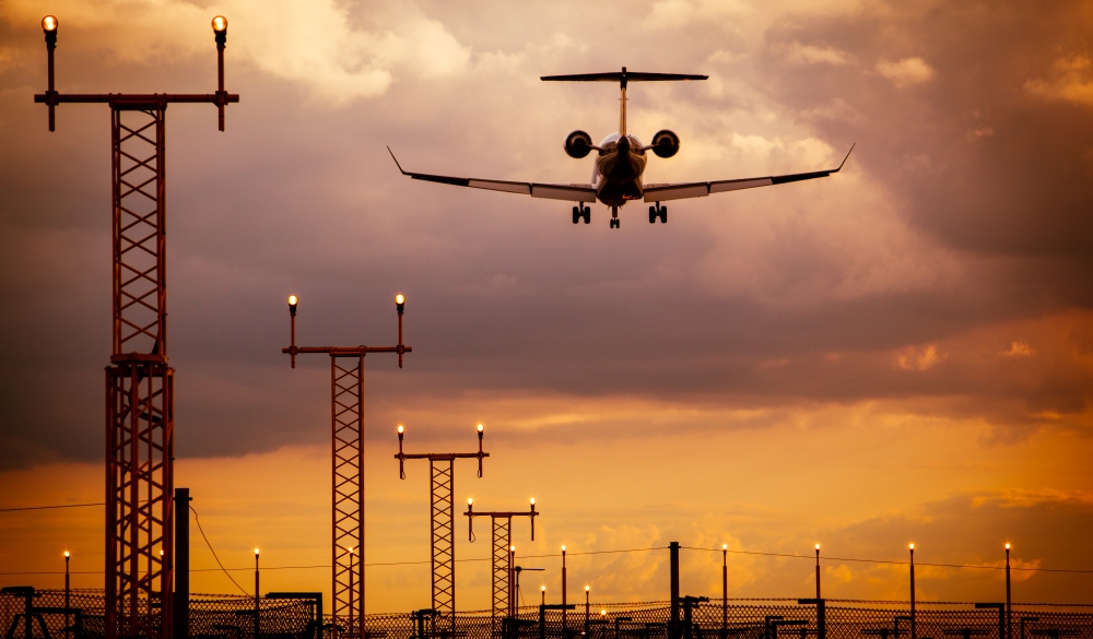 Aeroplane arriving at Manchester Airport