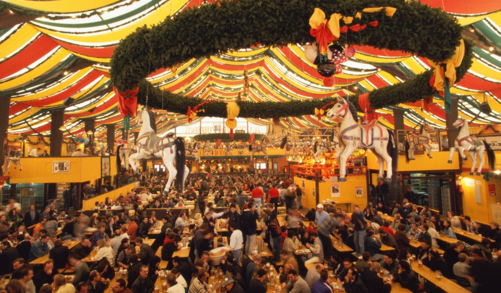 BEER TENT DURING OCTOBERFEST IN MUNICH, GERMANY
