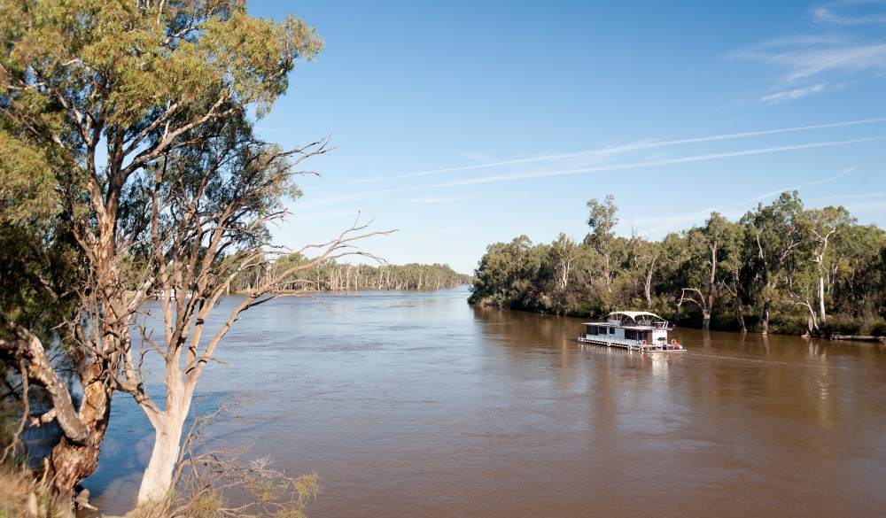 House boat on Murray river near Mildura, Australia.
