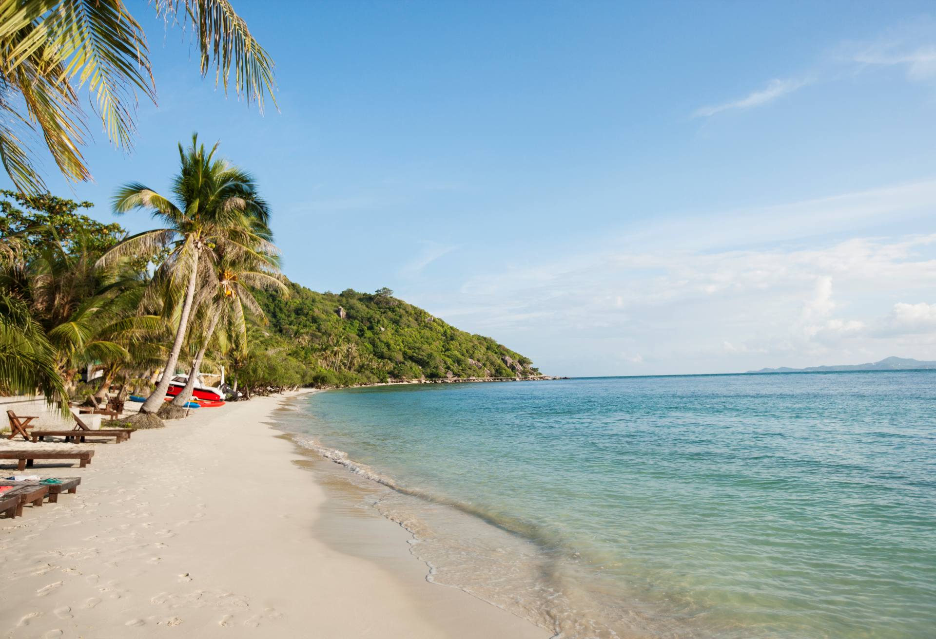 Beach and palm trees on Koh Pha Ngan; Thailand