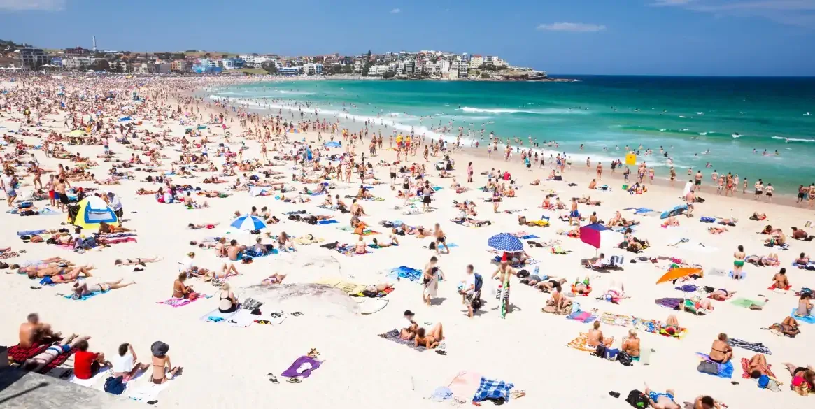 Crowded Bondi beach