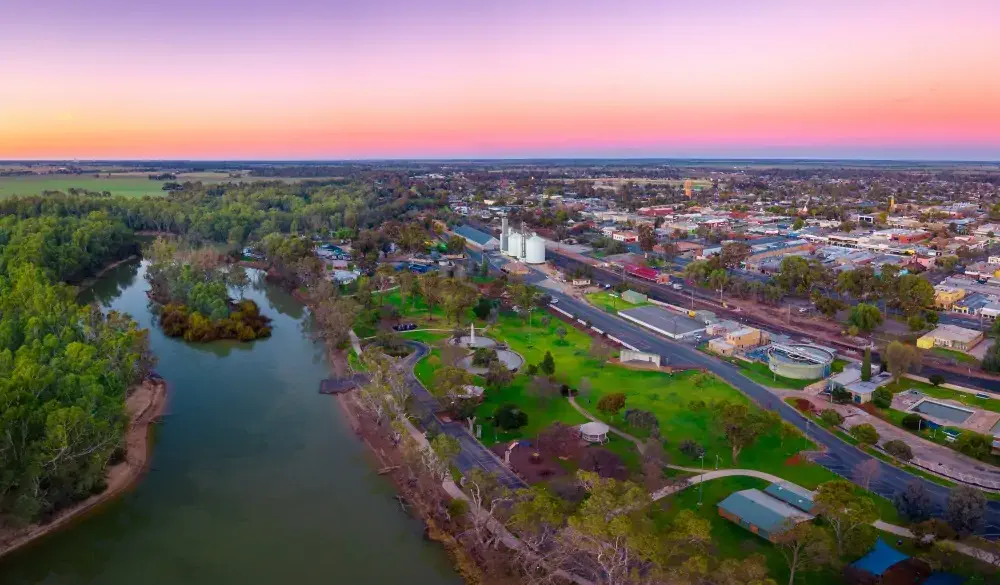 Good Morning Swan Hill. Perfect winter mornings with clear red skies and an awesome sunrise.; Shutterstock ID 1484515667