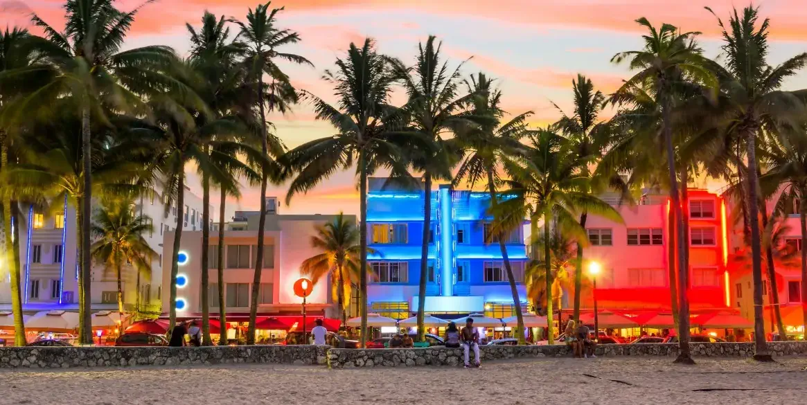 Miami Beach, Florida, USA on Ocean Drive at sunset