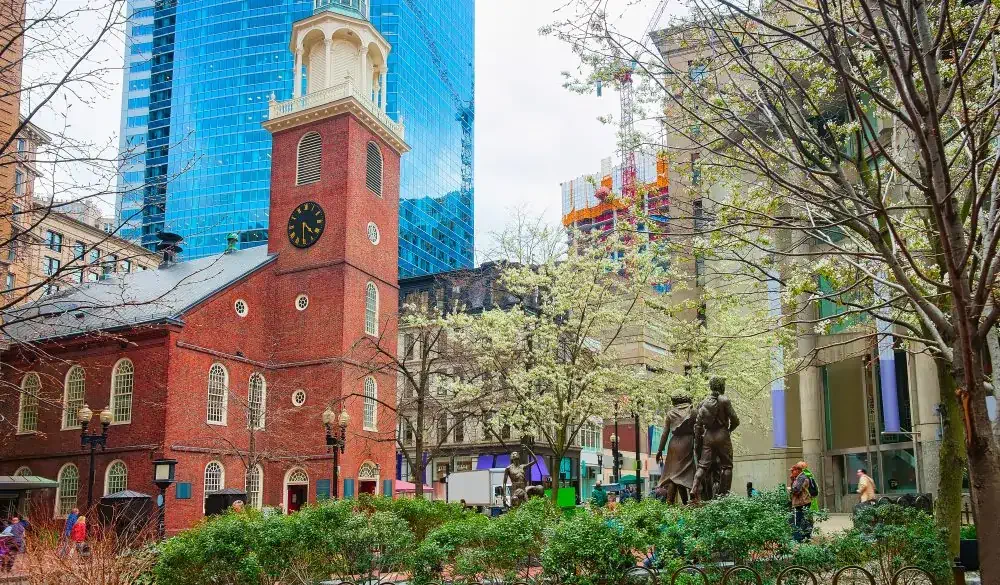 Old South Meeting House in downtown Boston, MA, the United States. People on the background; Shutterstock ID 1055020631