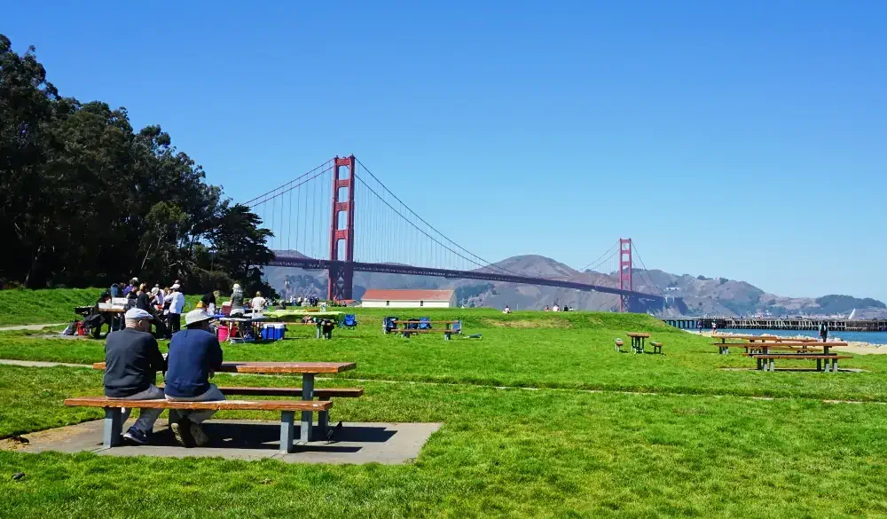 Picnic at Crissy Field in view of Golden Gate Bridge; Shutterstock ID 1660736020