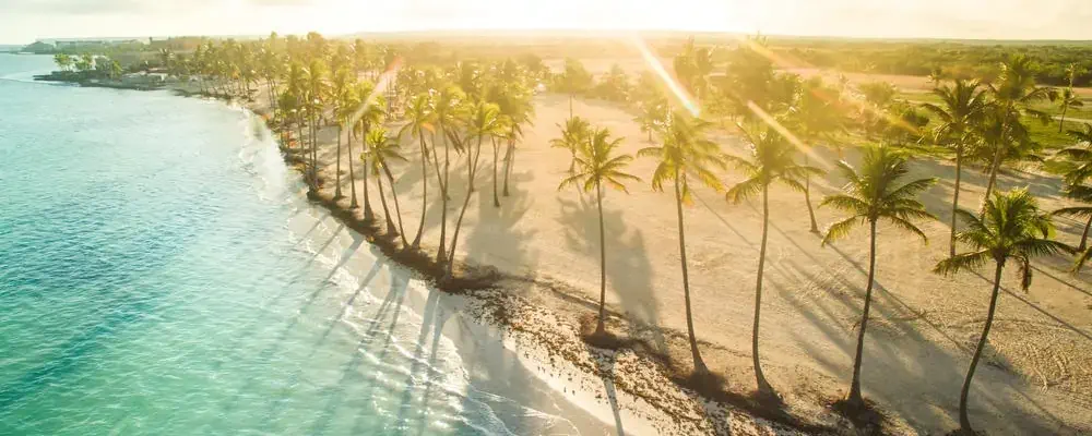 Aerial view of tro beach in the sunny afternoon. Juanillo beach, Dominican Republic.