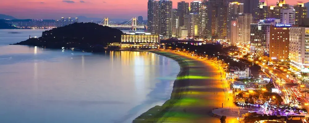 Beautiful beach Haeundae and kwangan bridge.