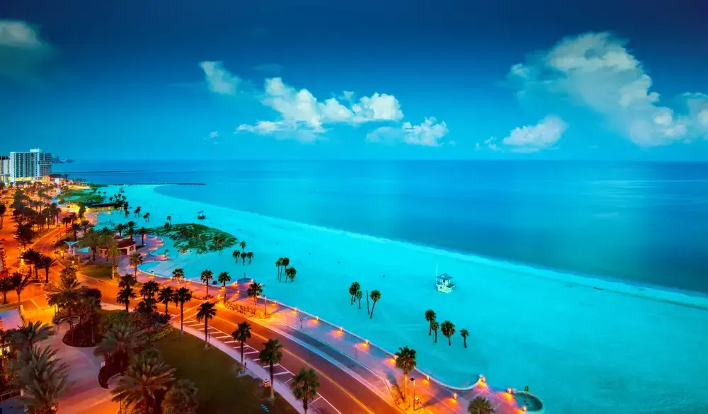 Clearwater Beach on the Gulf of Mexico is located on the west central coast of Florida. Clearwater has frequently been ranked one of the best beaches in the United States because of its white sand beaches and warm waters.