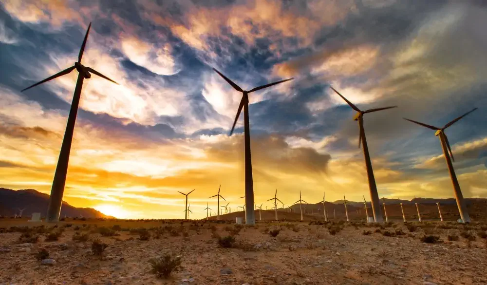 windmills, turbines, palm springs, sunset, wind farm, spooky
