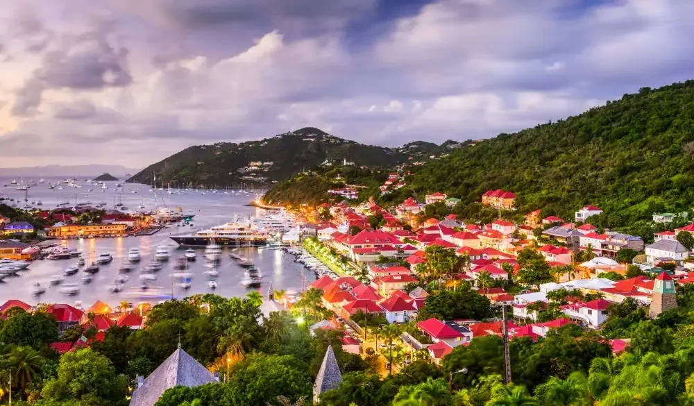Saint Barthelemy skyline and harbor in the West Indies.
