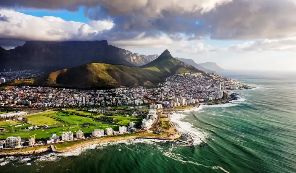 Sprawling view of Cape Town and the Mountains that frame it, Table Mountain and Lion's Head.