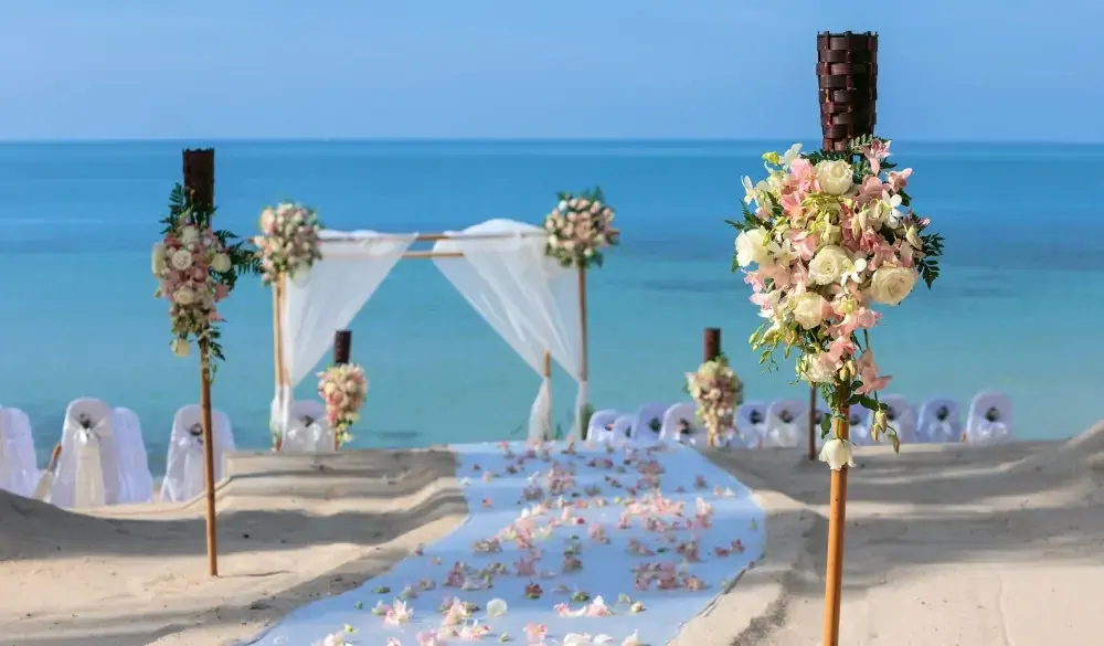 flower setting on the beach