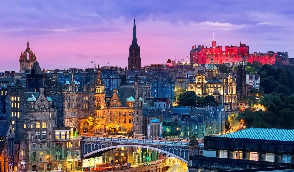 Edinburgh skyline from Calton Hill at dusk