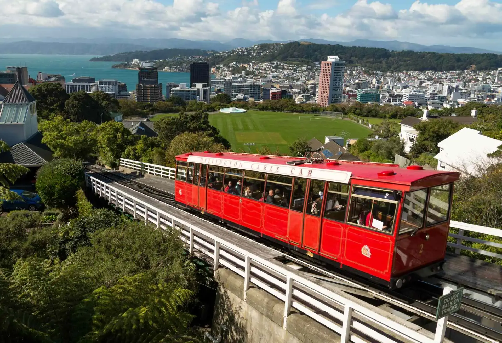 Wellington cable car with city in the background